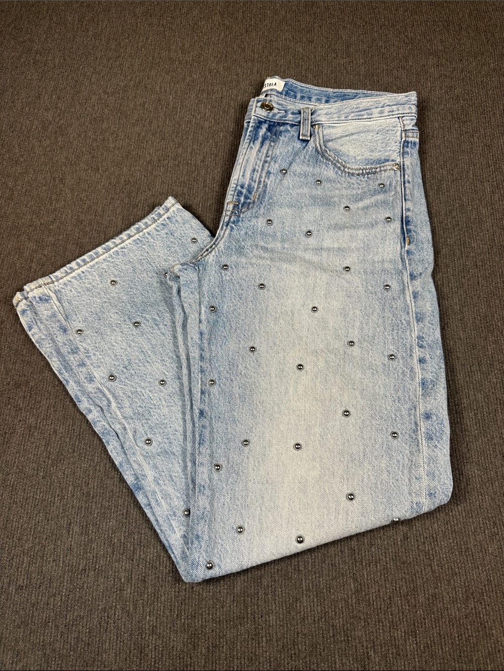 Pistola Jeans Lexi Mid Rise Bowed Straight Leg Aries Light Wash Studded  Size 28